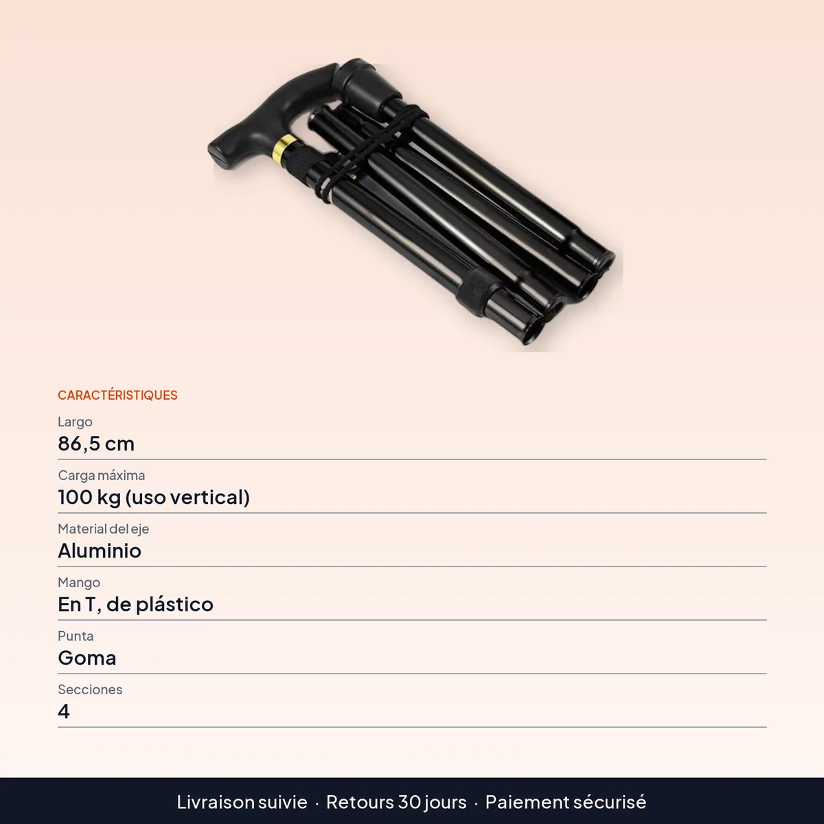 Bastón para adulto mayor plegable y ligero, 86,5 cm : caractéristiques