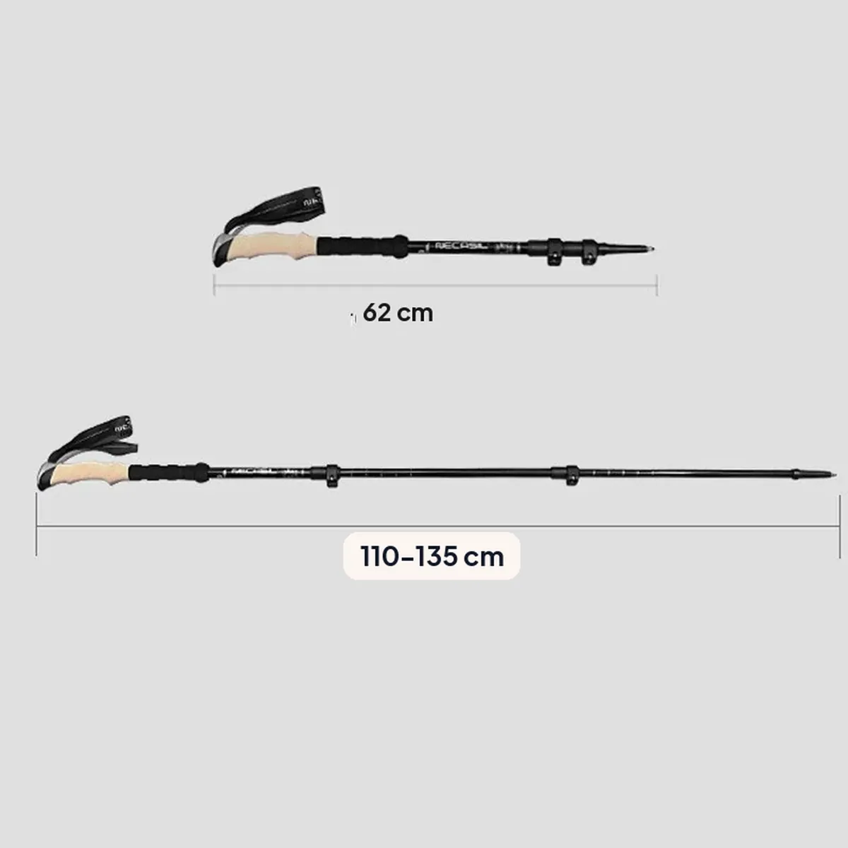 Bastón para adulto mayor y senderismo: 2 bastones de 62–135 cm – vue 3