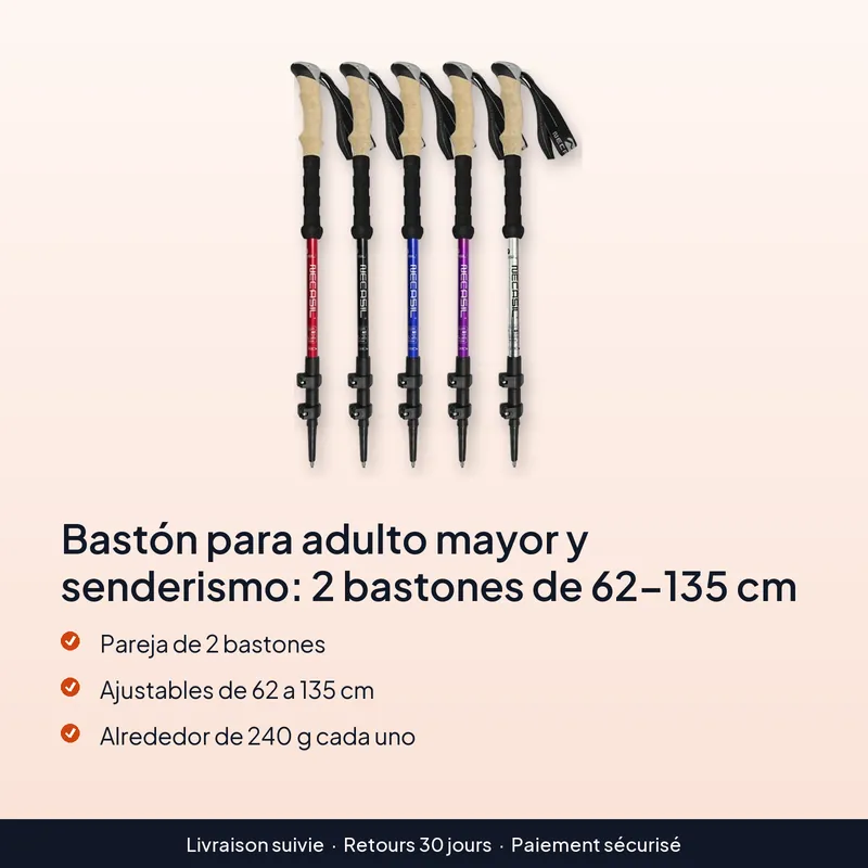 Bastón para adulto mayor y senderismo: par telescópico – Un par para senderos y caminatas
