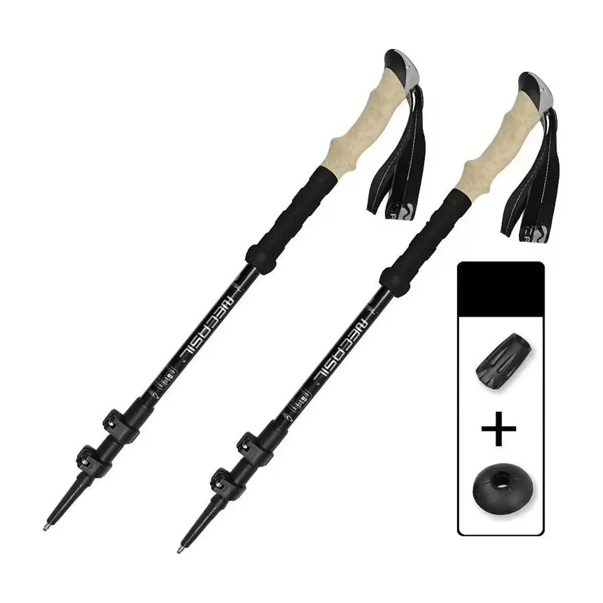 Bastón para adulto mayor y senderismo: 2 bastones de 62–135 cm – negro, juego de 2