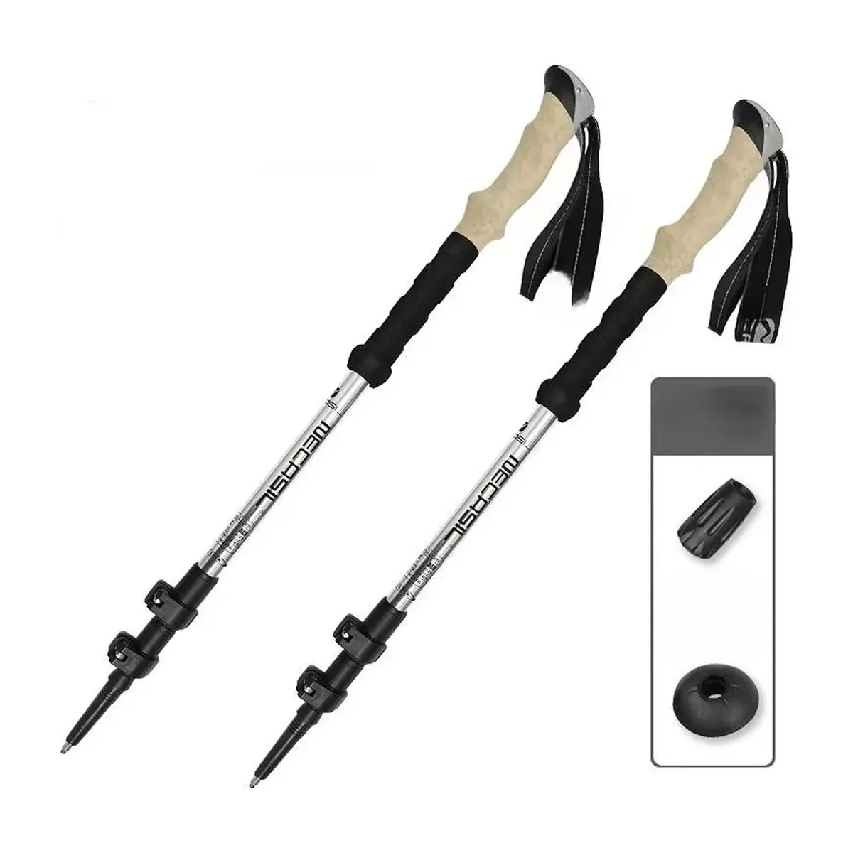Bastón para adulto mayor y senderismo: 2 bastones de 62–135 cm – plata, juego de 2