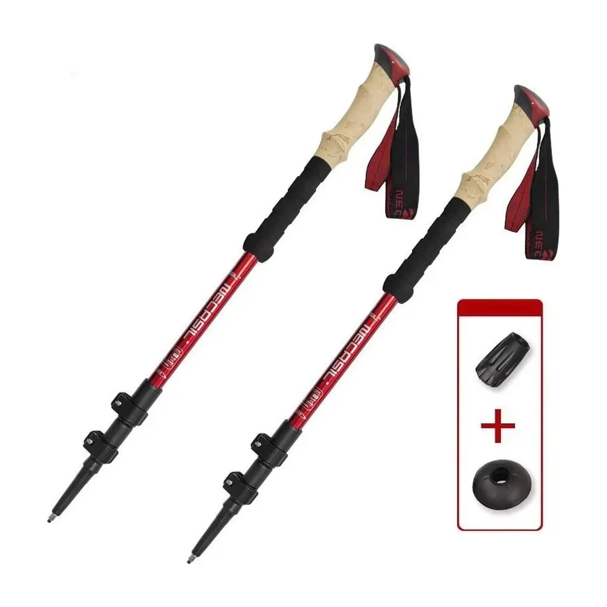 Bastón para adulto mayor y senderismo: 2 bastones de 62–135 cm – rojo, juego de 2