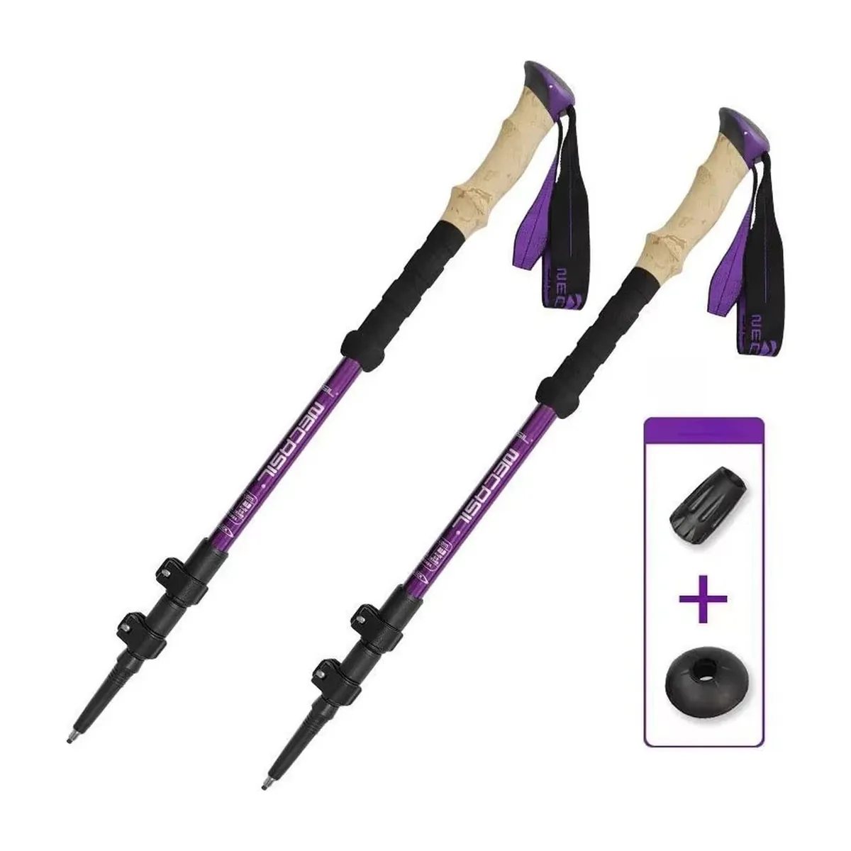 Bastón para adulto mayor y senderismo: 2 bastones de 62–135 cm – violeta, juego de 2