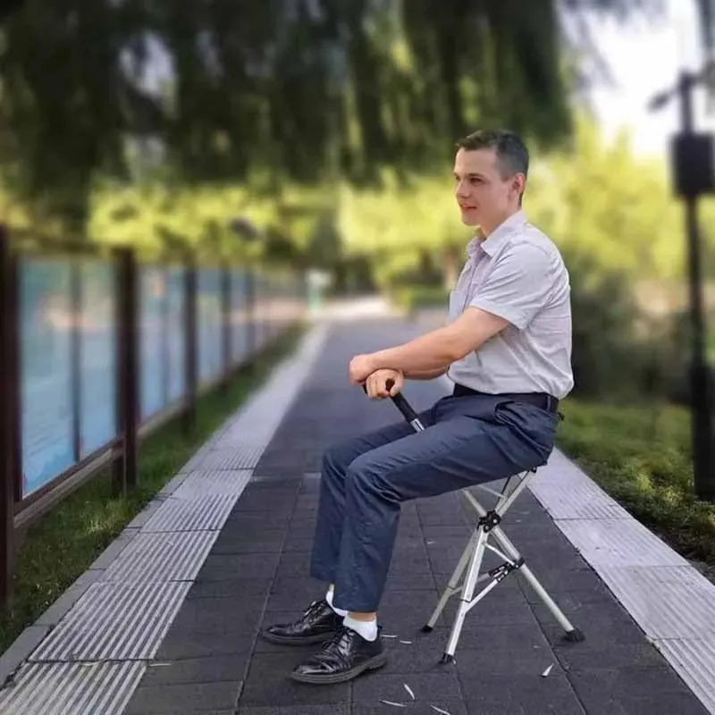 Bastón con asiento plegable 2 en 1 de aluminio, 84 cm