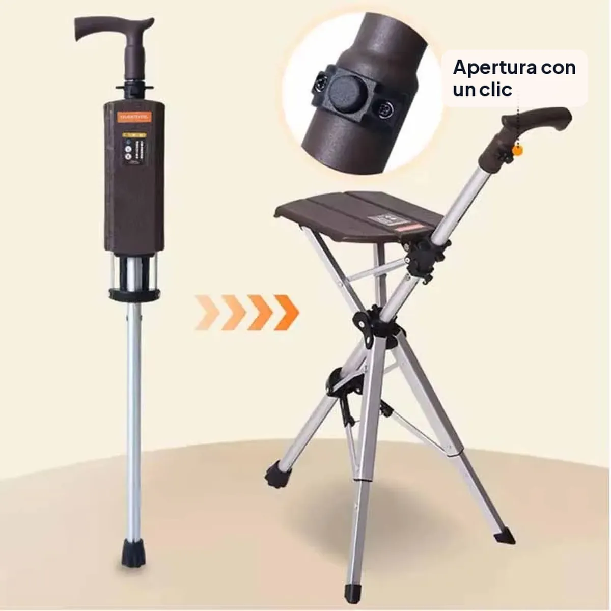 Bastón con asiento plegable 2 en 1 de aluminio, 84 cm – vue 2