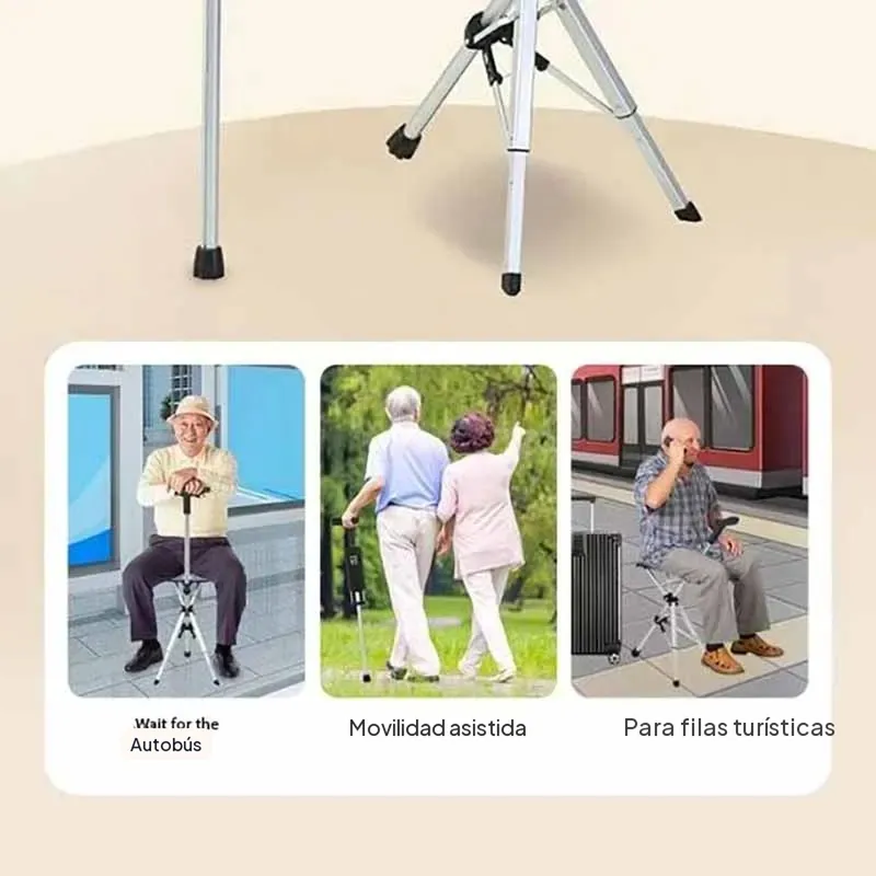 Bastón con asiento plegable 2 en 1 de aluminio, 84 cm – Eje de aluminio y mango en T