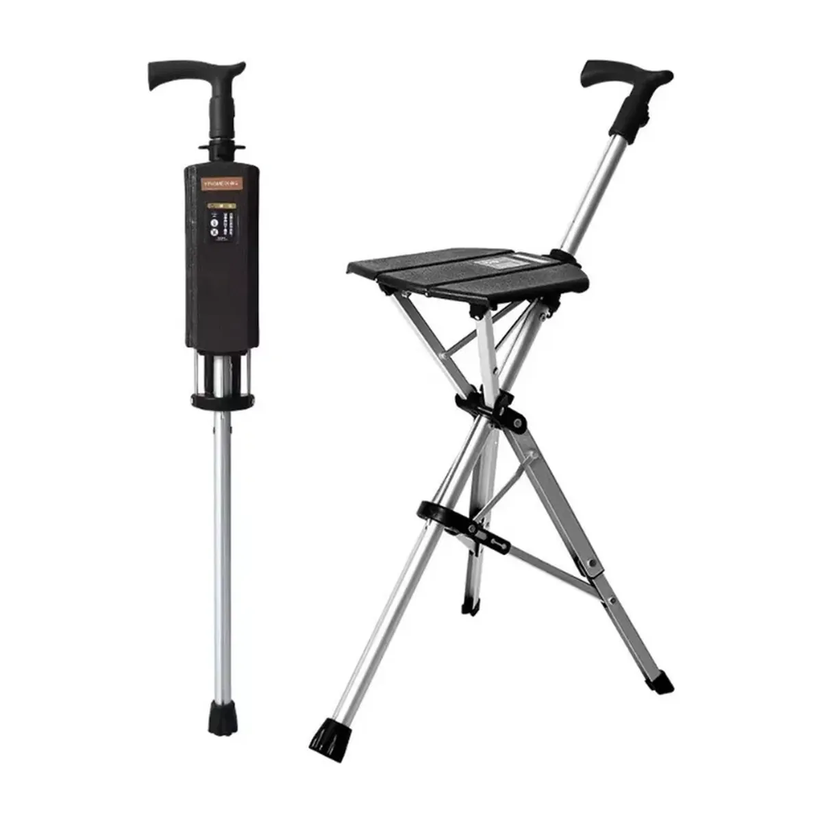 Bastón con asiento plegable 2 en 1 de aluminio, 84 cm – negro