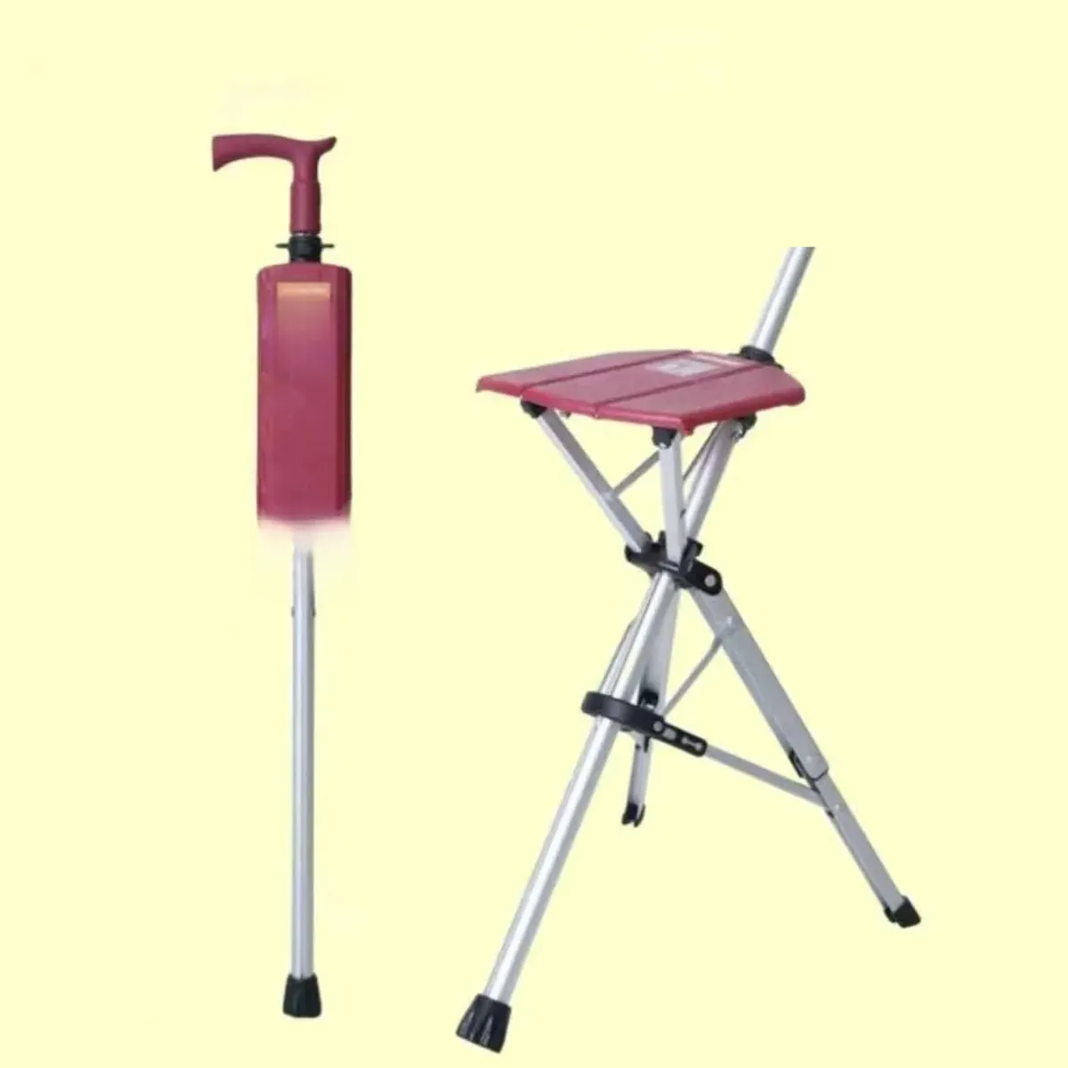 Bastón con asiento plegable 2 en 1 de aluminio, 84 cm – rojo