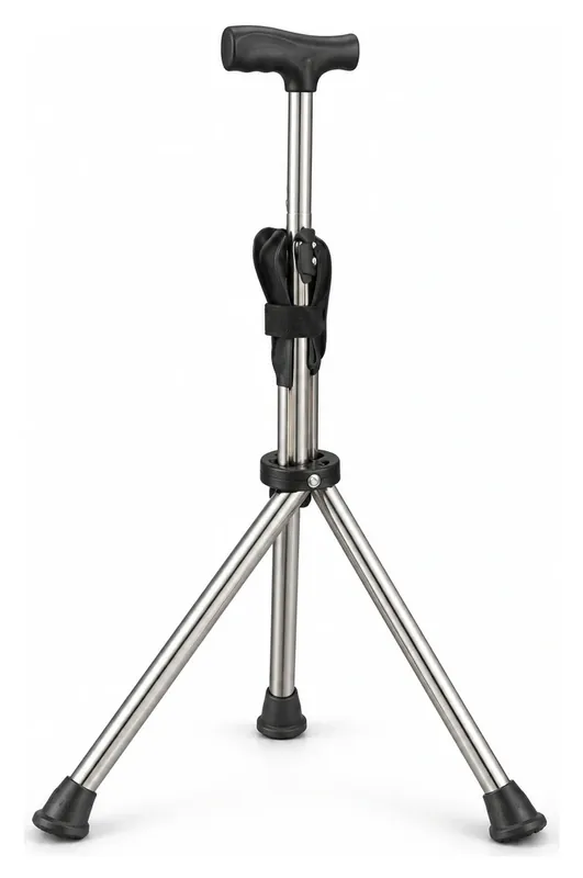 Bastón con asiento plegable de acero, mango en T, 86 cm