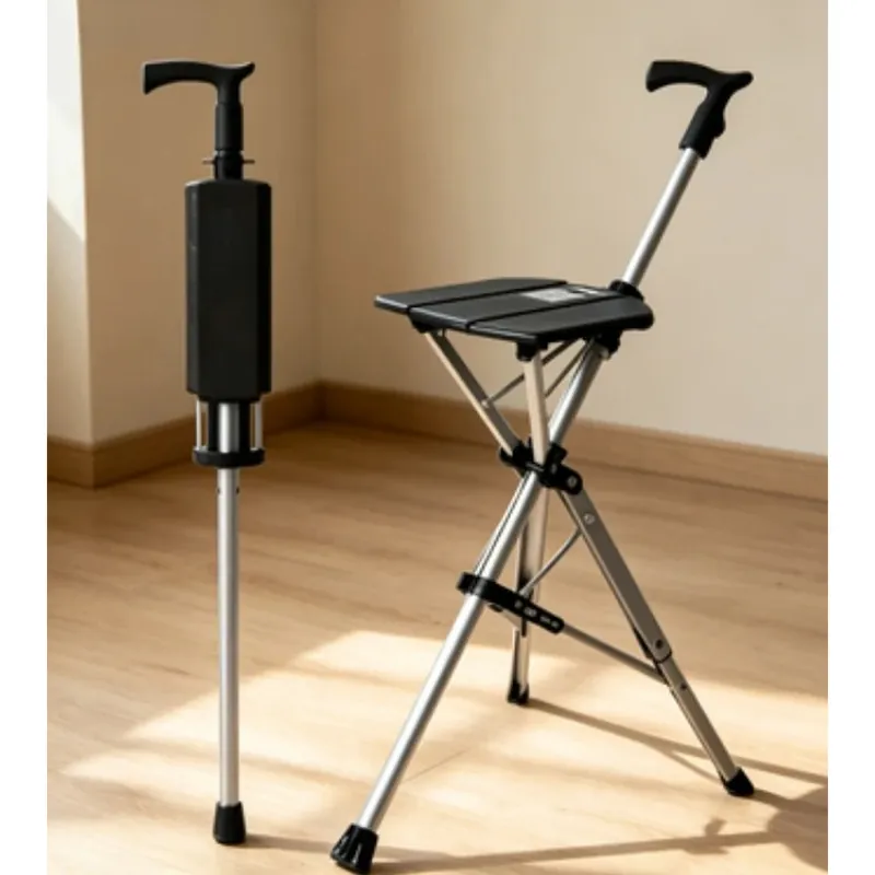 Bastón con asiento plegable de aluminio, ajustable y acolchado – Elige entre 85 y 88 cm