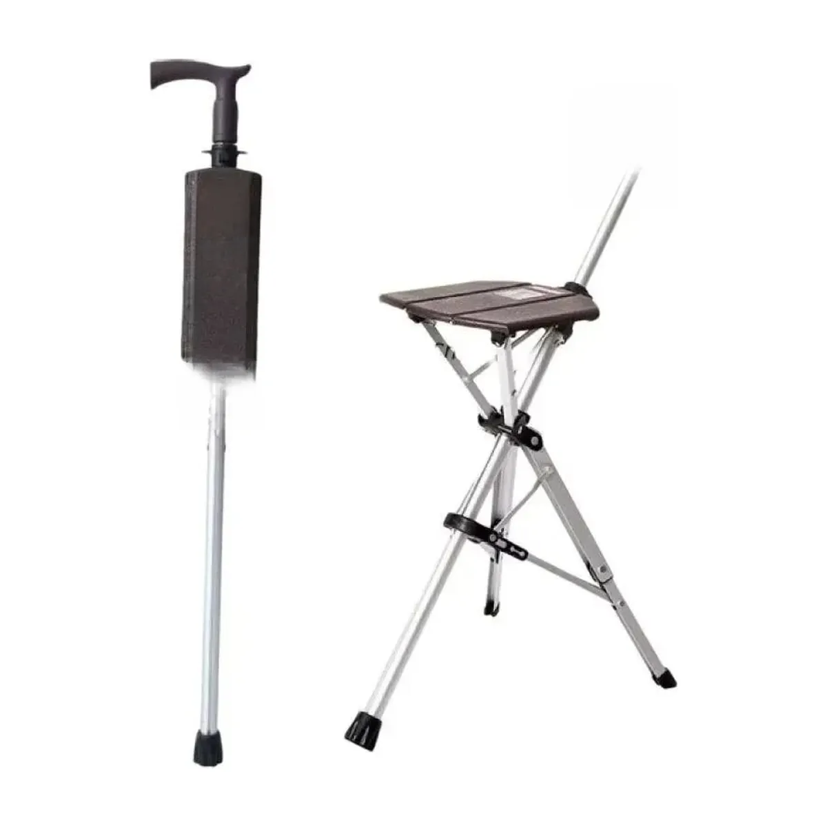 Bastón con asiento plegable de aluminio ajustable, 110 kg – café, 85 cm