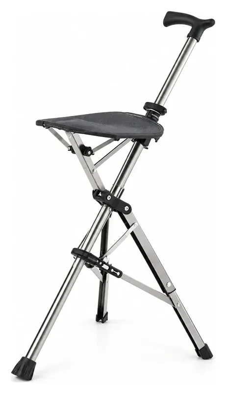 Bastón con asiento plegable de aluminio ajustable, 110 kg