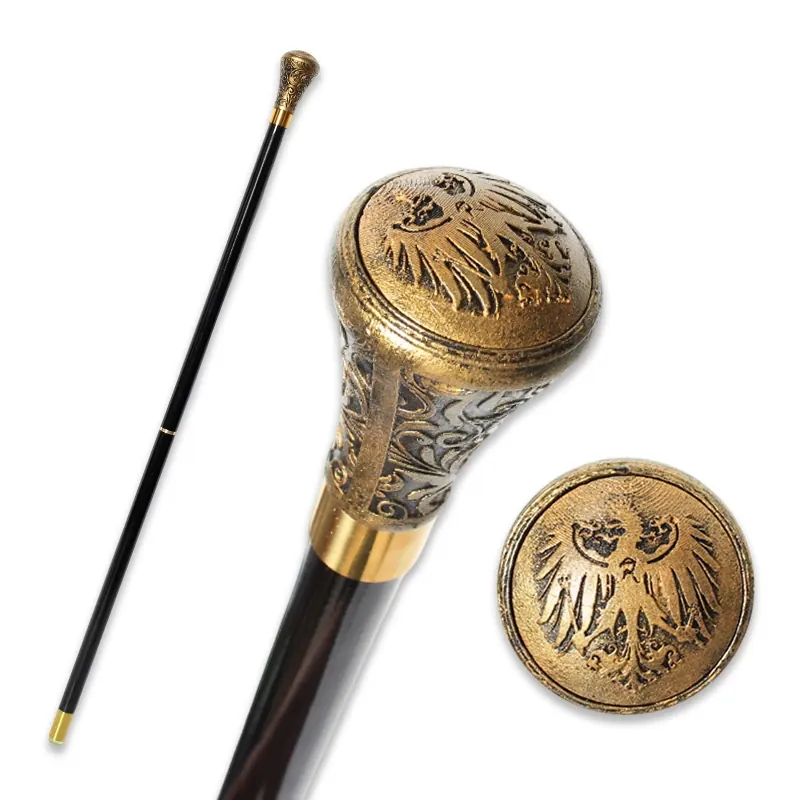 Bastón de madera elegante con diseño de águila prusiana – noir