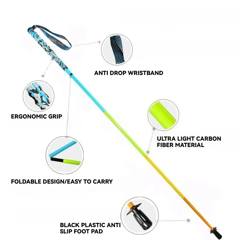 Bastón de Trekking Ultraligero de Fibra de Carbono 5 – vue 2