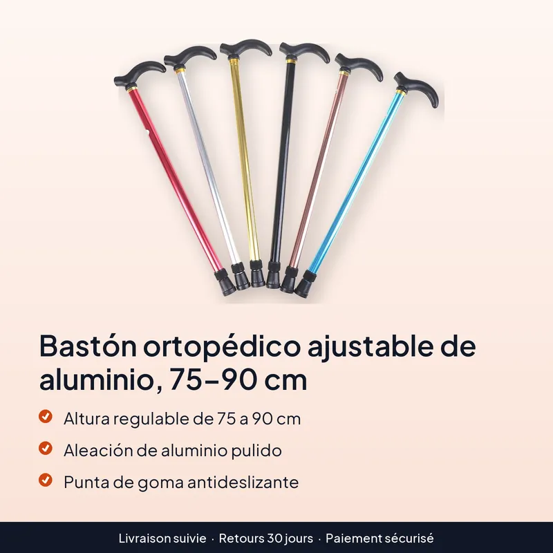 Bastón ortopédico ajustable de aluminio, de 75 a 90 cm – Un apoyo para el día a día