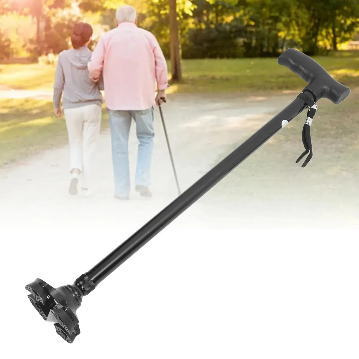 Bastón ortopédico ajustable de cuatro puntas, 58–97 cm – vue 2