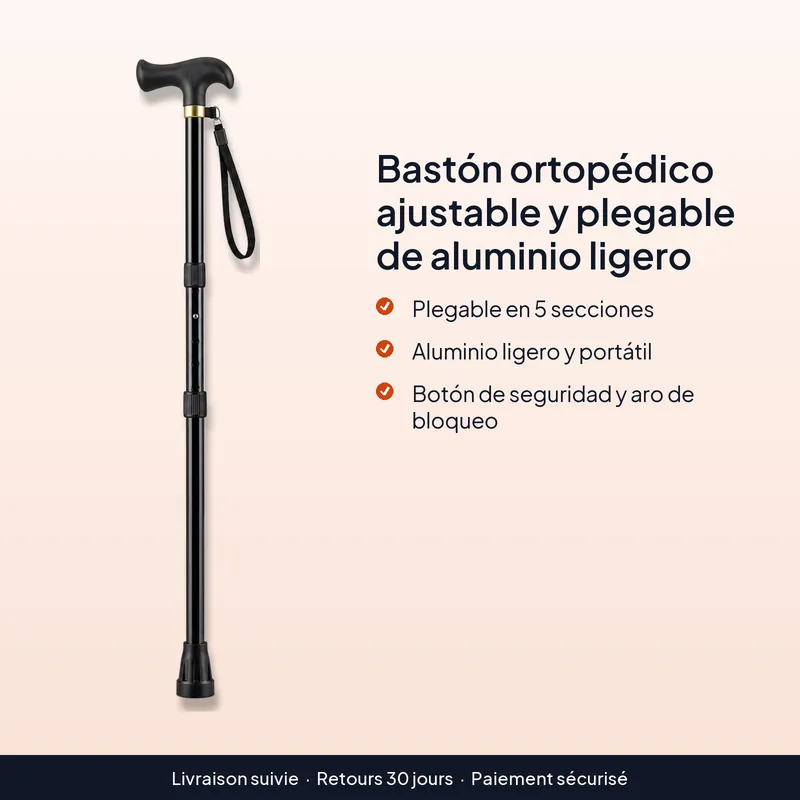Bastón ortopédico ajustable y plegable de aluminio ligero – Tubo ligero de aluminio