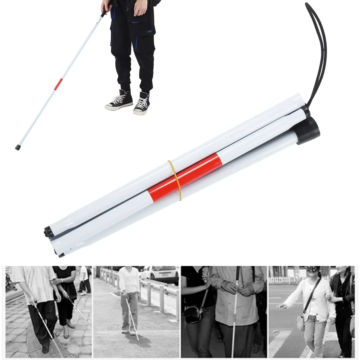 Bastón para personas con discapacidad Visual plegable reflectante blanco – vue 6