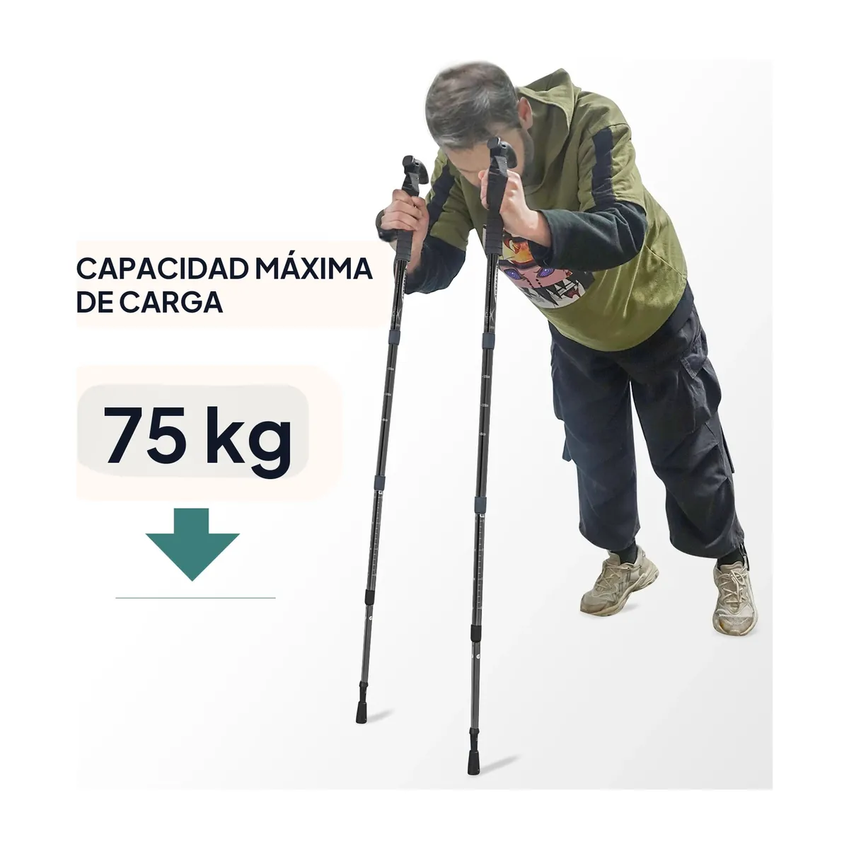 Bastón plegable de 4 secciones para trekking, 53–110 cm – vue 2