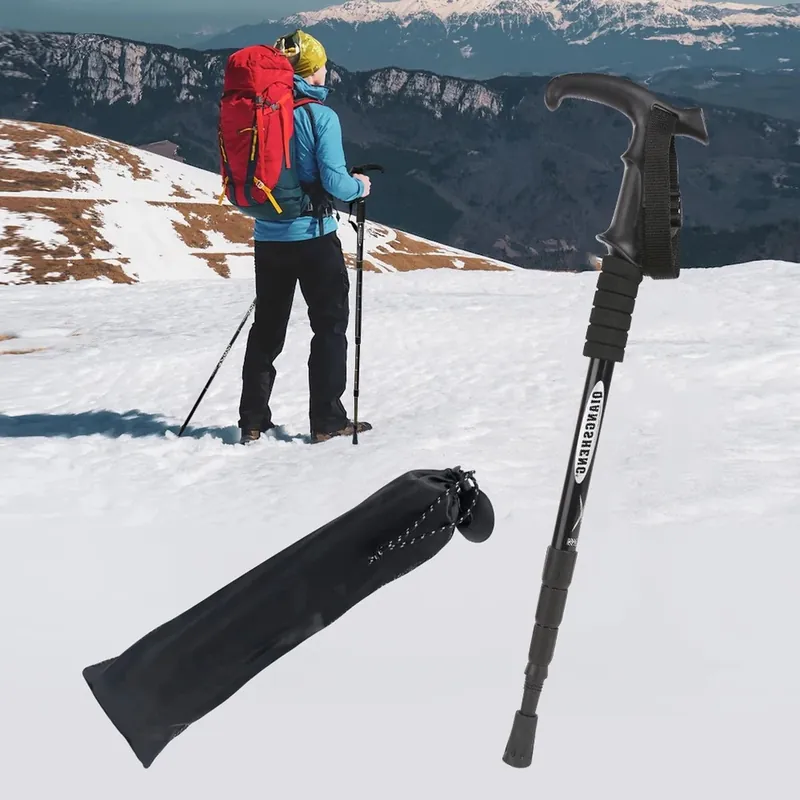 Bastón plegable de 4 secciones para trekking, de 53 a 110 cm – Eje de aluminio y punta metálica