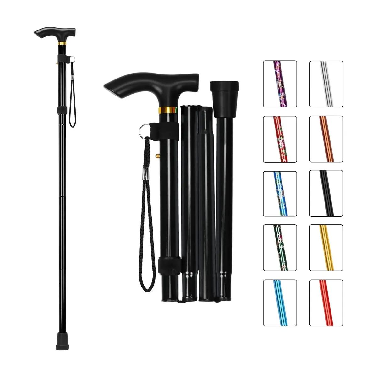 Bastón plegable de aluminio de 5 niveles con dragonera – vue 2