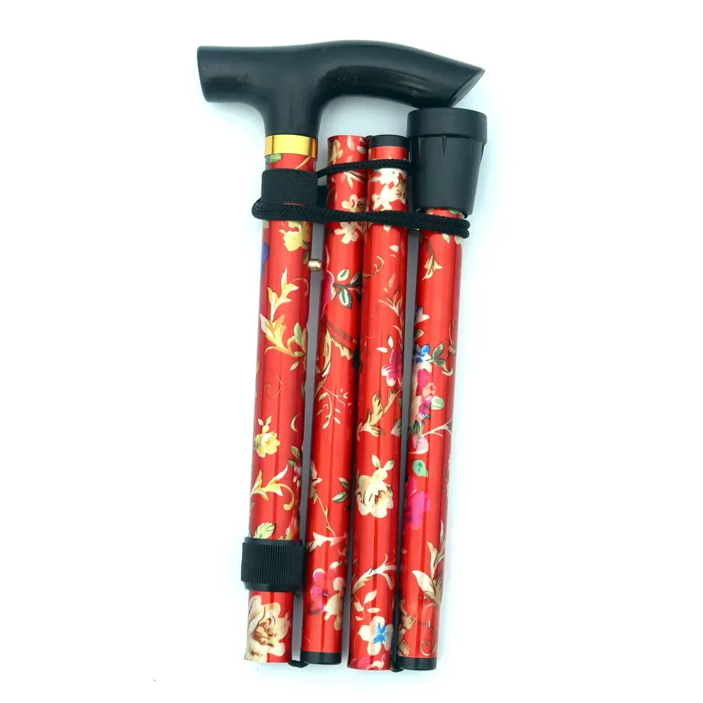 Bastón plegable bastón portátil de altura ajustable de 5 – rojo