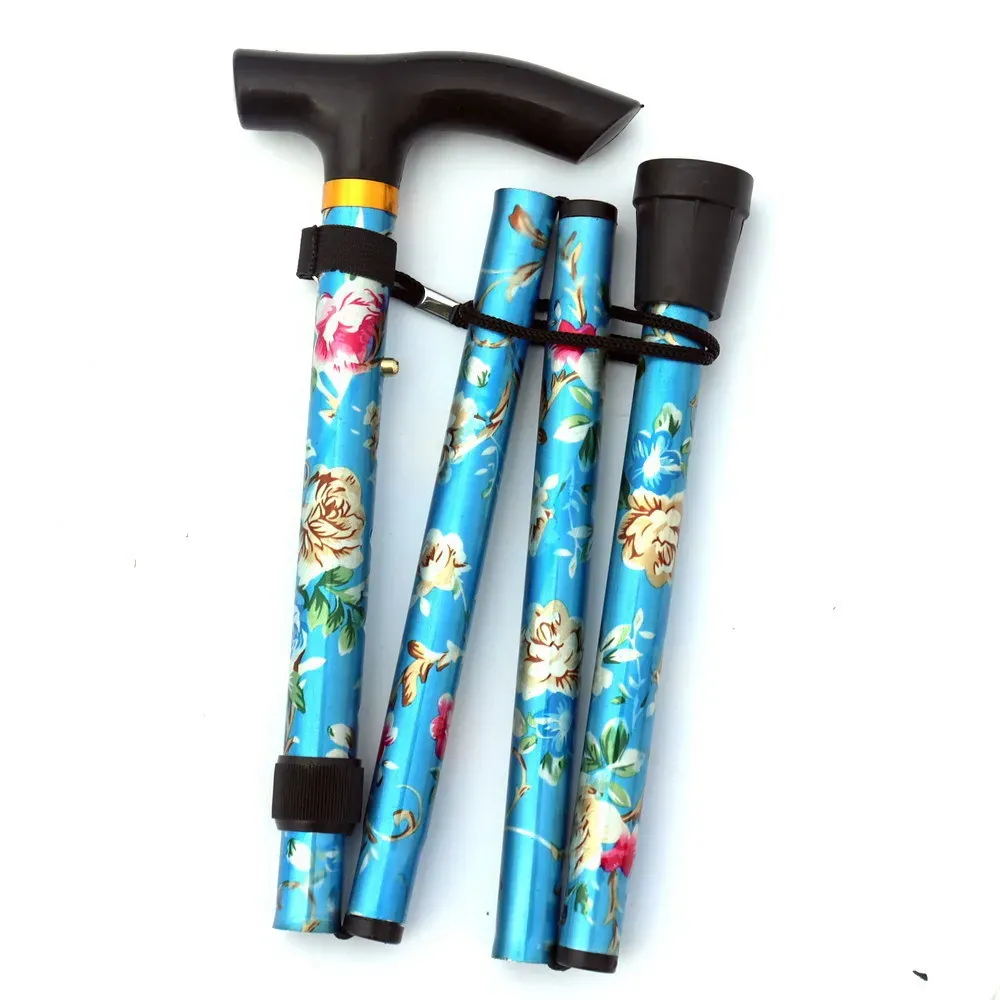 Bastón plegable bastón portátil de altura ajustable de 5 – azul