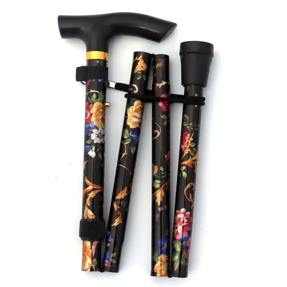 Bastón plegable bastón portátil de altura ajustable de 5 – negro