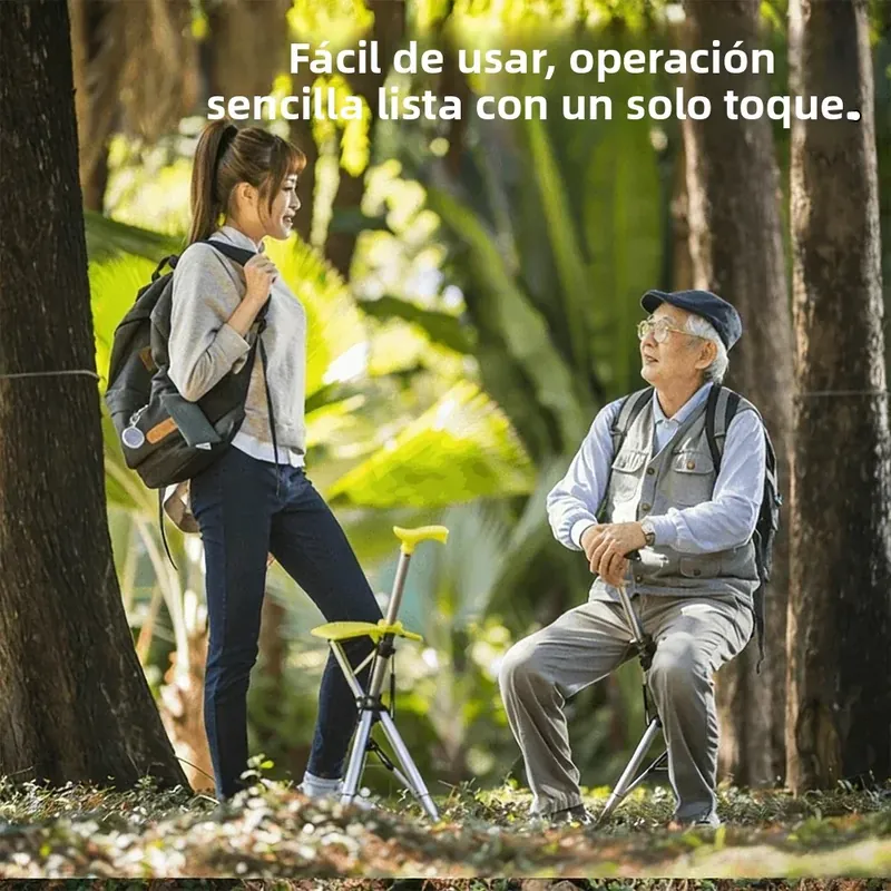 BastÃ³n plegable con asiento portÃ¡til y mango de goma – Altura y capacidad indicadas