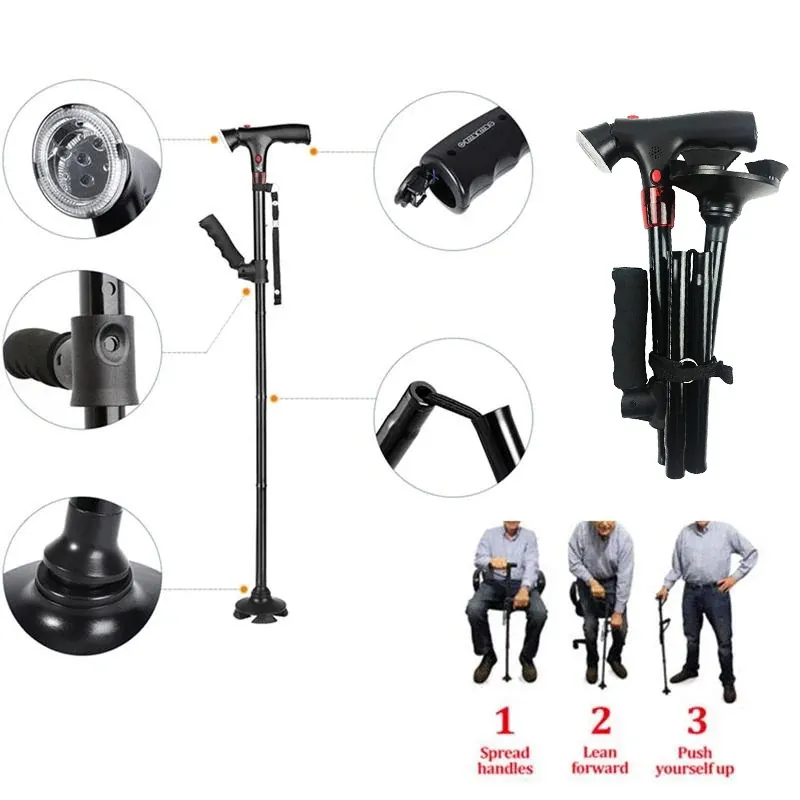 Bastón plegable telescópico para ancianos bastón LED para caminar – vue 4