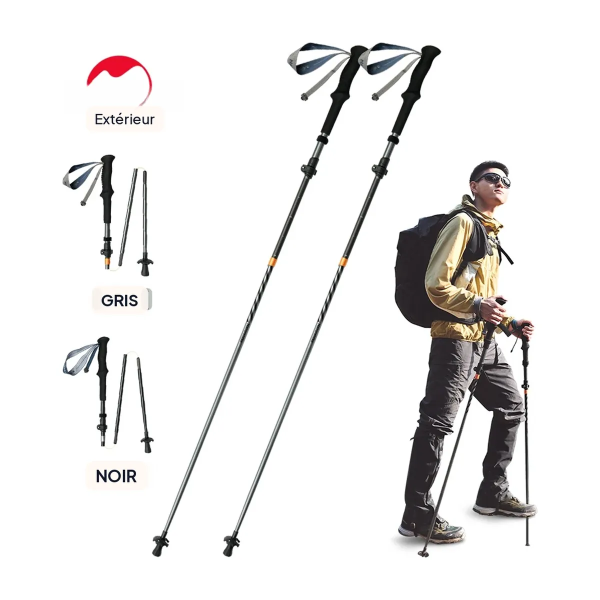 Bastón de trekking Naturehike de fibra de carbono, 5 secciones – vue 3