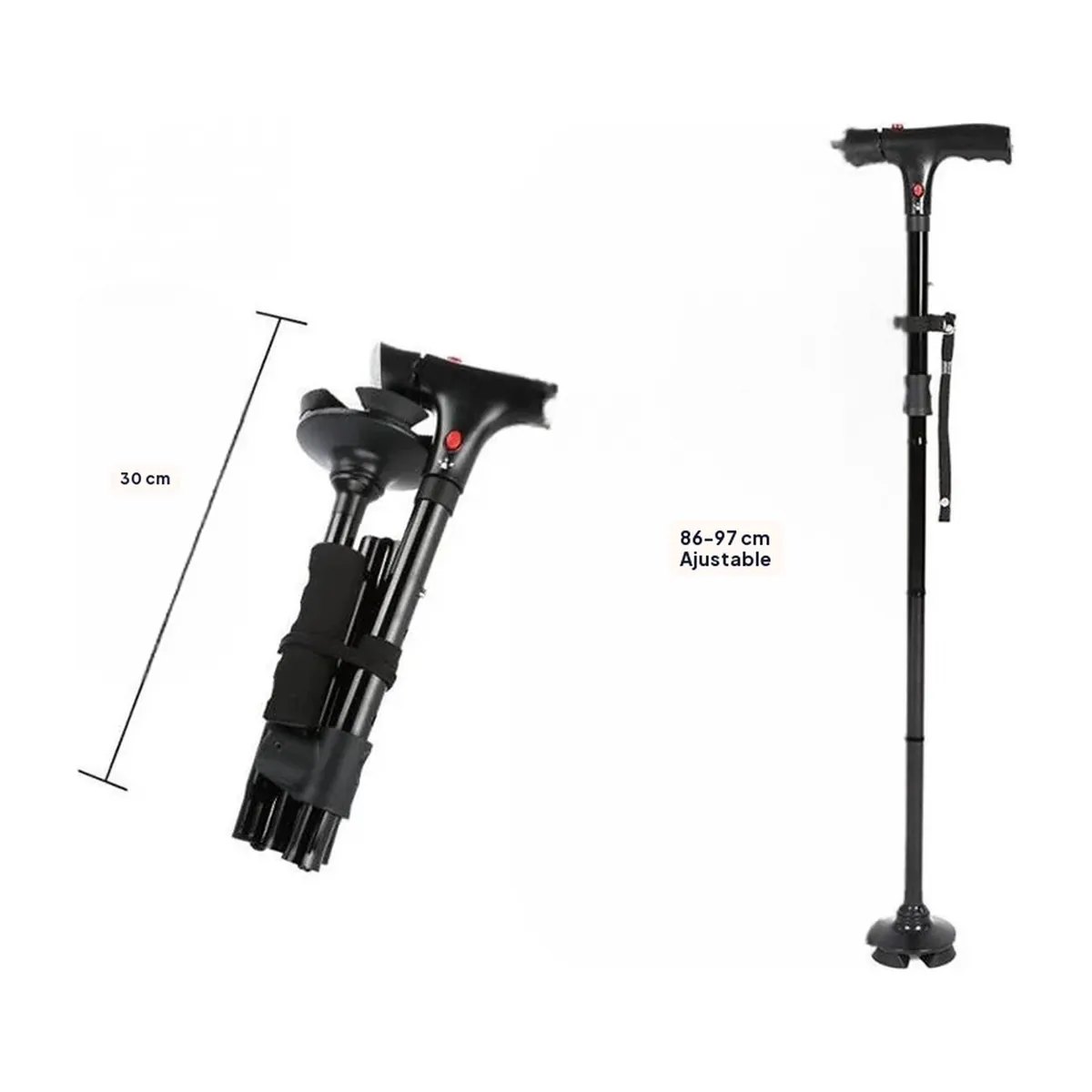 Bastón de viaje plegable y telescópico con luz LED, 95 cm – vue 2