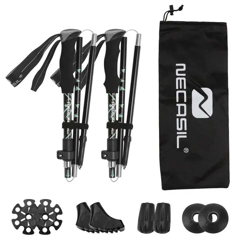 Bastones de Trekking 2PCS Ultraligeros Plegables Telescópicos para Caminatas – n82 noir