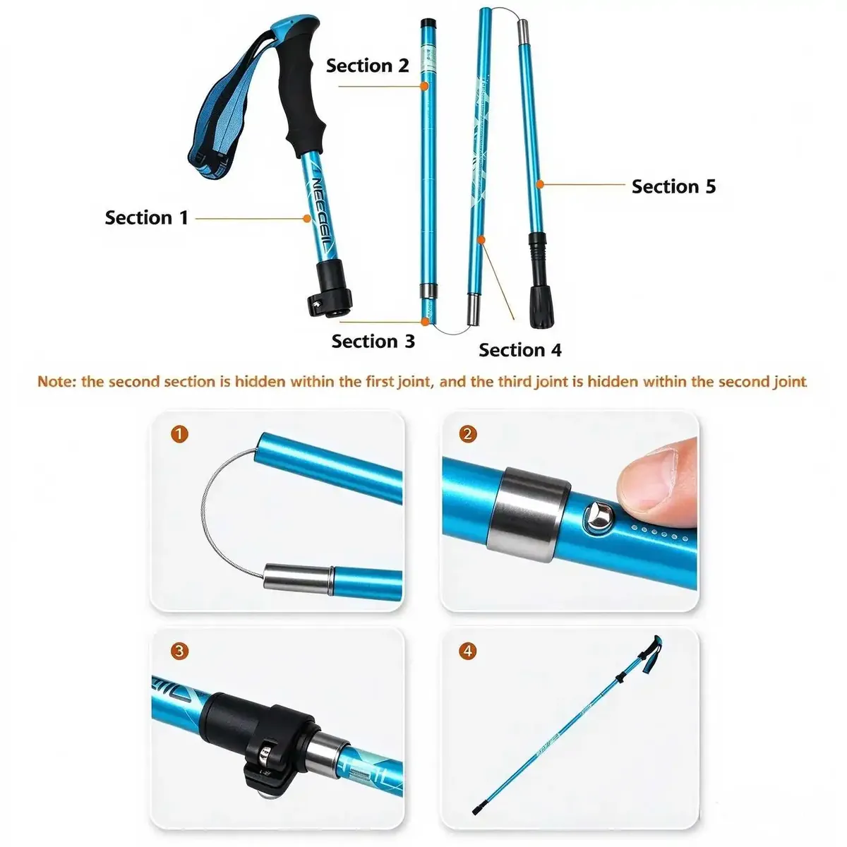 Bastones de Trekking 2PCS Ultraligeros Plegables Telescópicos para Caminatas – vue 3