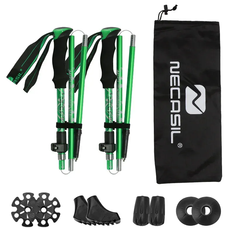 Por de bastones de trekking de aluminio plegables y ajustables – Ajusta las correas