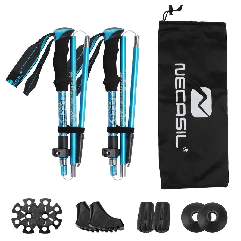 Bastones de Trekking 2PCS Ultraligeros Plegables Telescópicos para Caminatas – n82 bleu