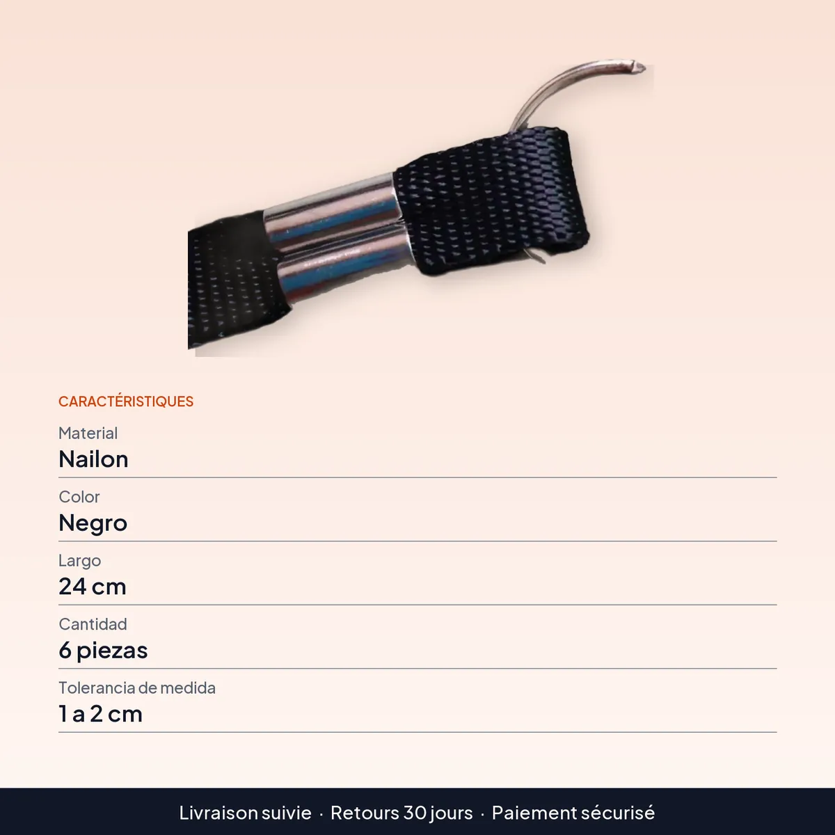 Correas para bastón de nailon negras, set de 6 piezas de 24 cm : caractéristiques