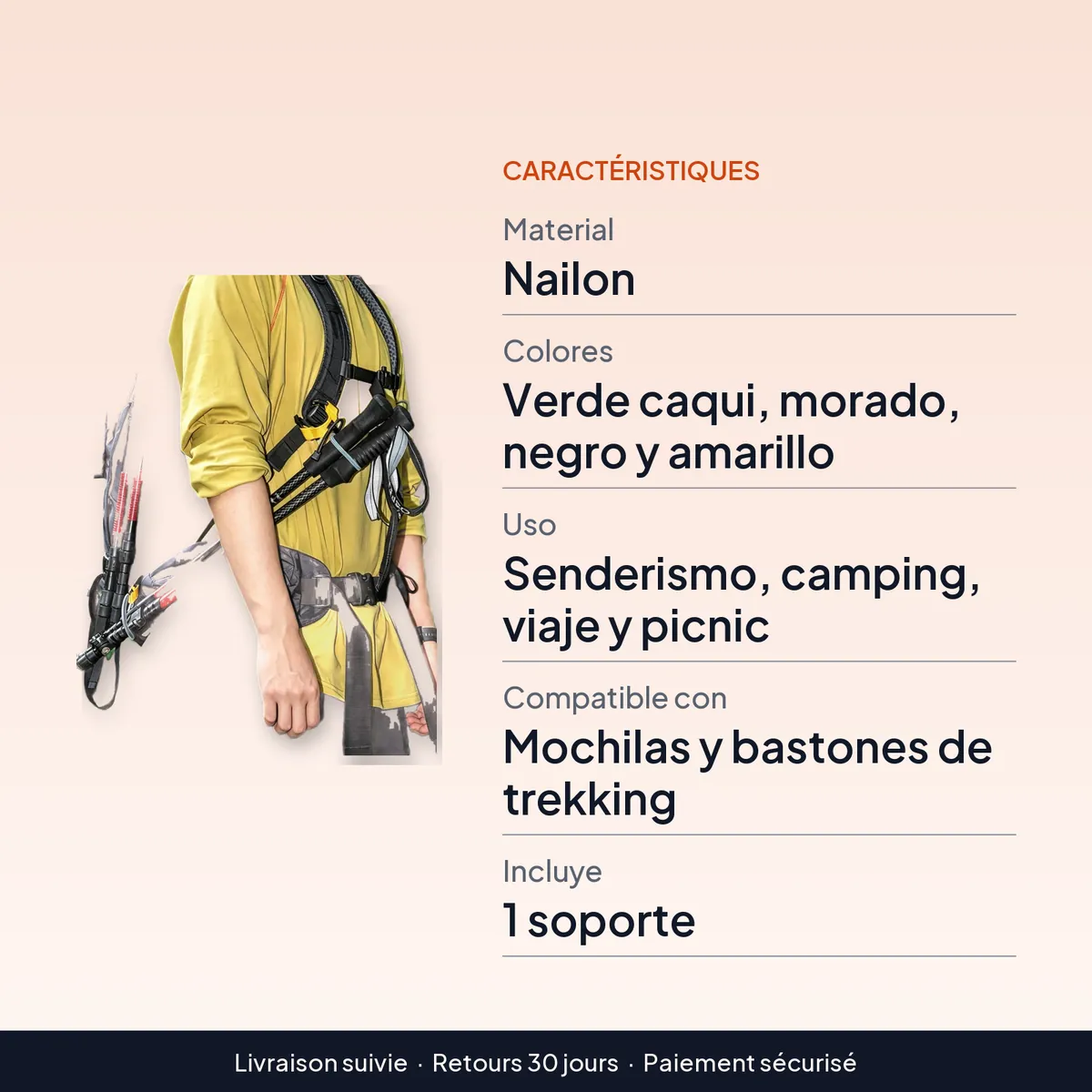 Correas para bastón: soporte de fijación para mochila, nailon : caractéristiques