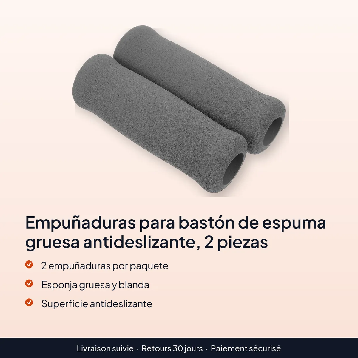 Empuñaduras para bastón de espuma gruesa antideslizante, 2 piezas : 2 empuñaduras por paquete, esponja gruesa y blanda, superficie antideslizante