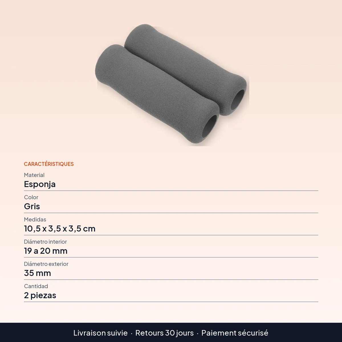 Empuñaduras para bastón de espuma gruesa antideslizante, 2 piezas : caractéristiques