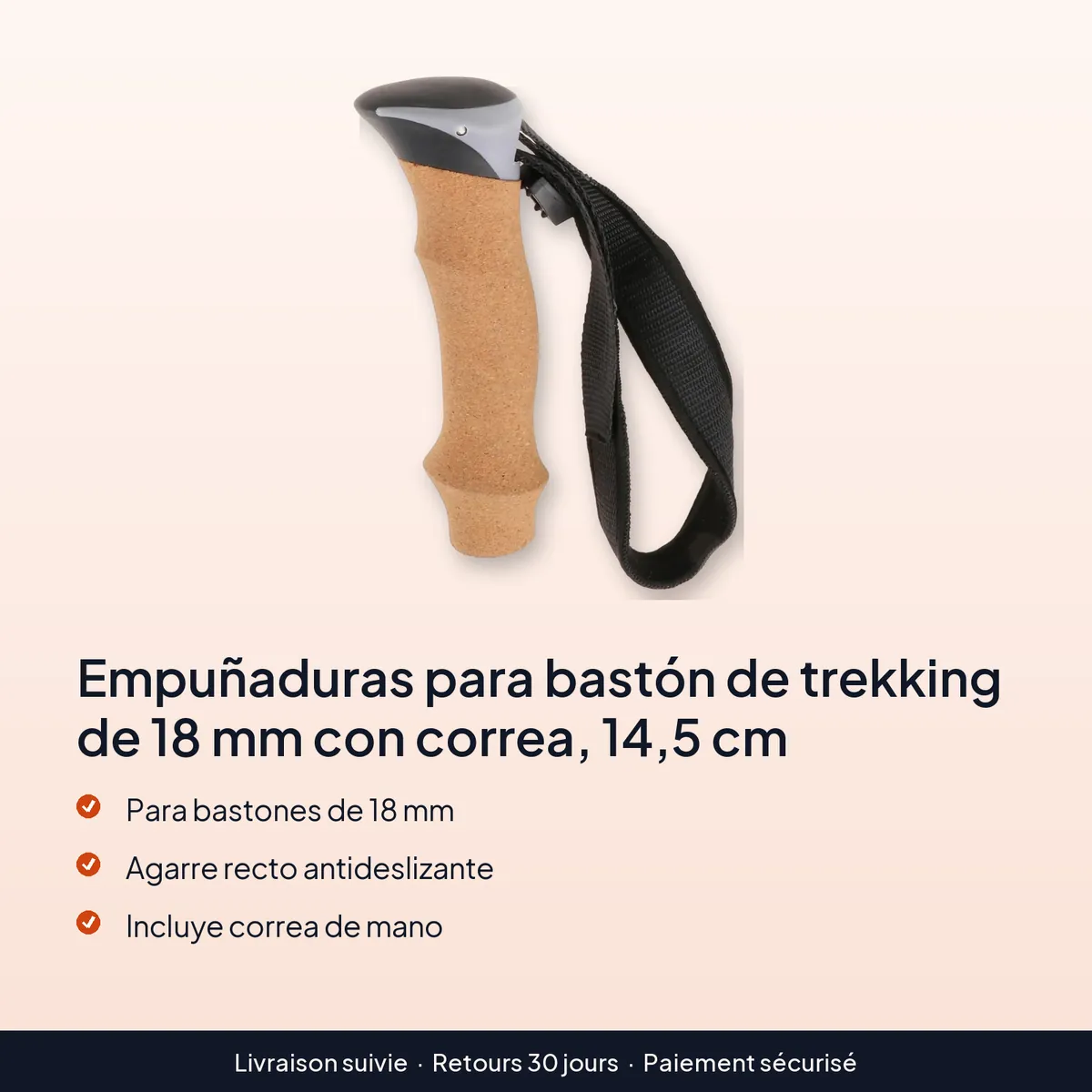 Empuñaduras para bastón de trekking de 18 mm con correa, 14,5 cm : para bastones de 18 mm, agarre recto antideslizante, incluye correa de mano