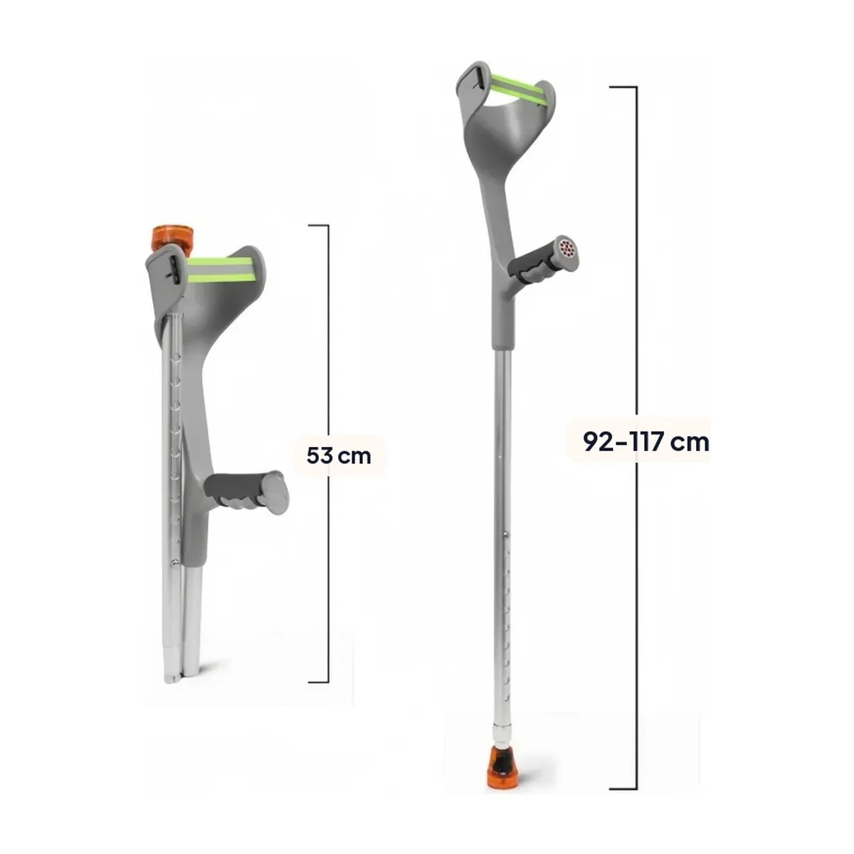Muletas de antebrazo ajustables y ligeras de 92 a 117 cm – gris, 1 pieza