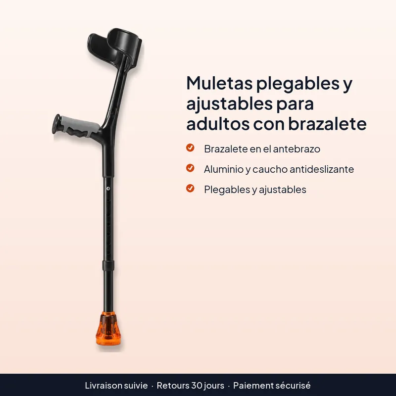 Muletas plegables y ajustables para adultos con brazalete – Peso y carga indicados