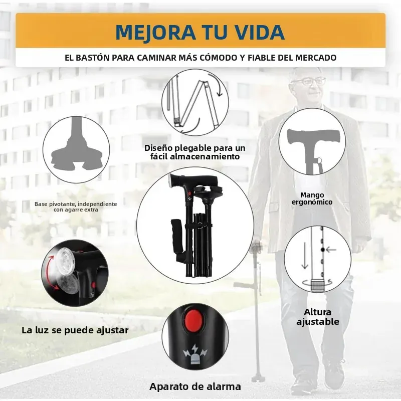 Muletas plegables bastón para caminar con luz LED ajustable – vue 2