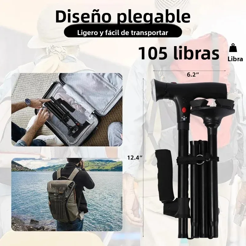 Muletas plegables bastón para caminar con luz LED ajustable – vue 3