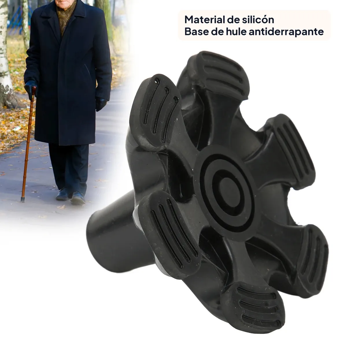 Puntas de bastón de goma antideslizantes con 6 pilares, 19 mm – vue 2