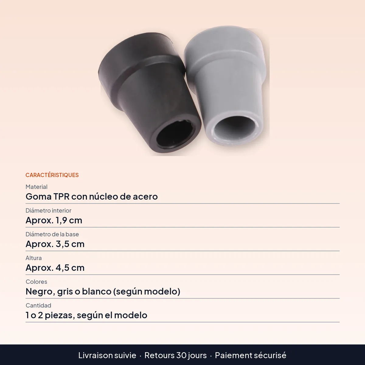 Regatón de goma antideslizante para bastón y muleta, 19 mm : caractéristiques