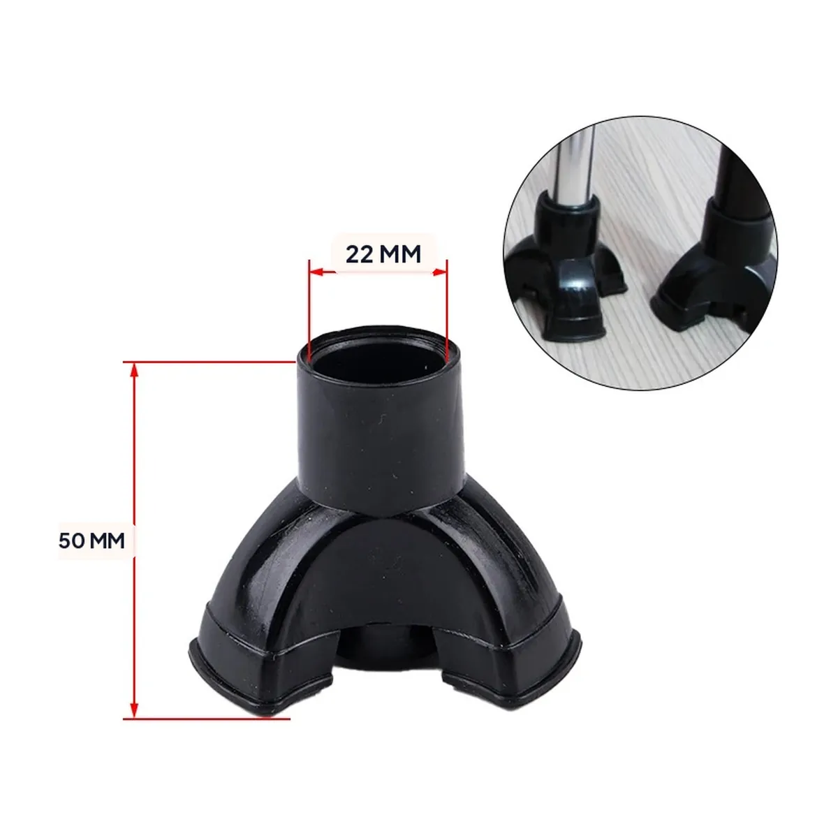 Regatones y puntas para bastón de goma de 22 mm, tres patas – vue 4