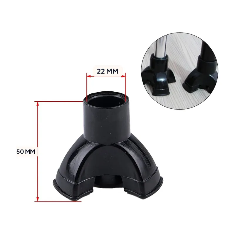 Regatón de goma de tres patas para bastón de 22 mm – Una pieza para bastón