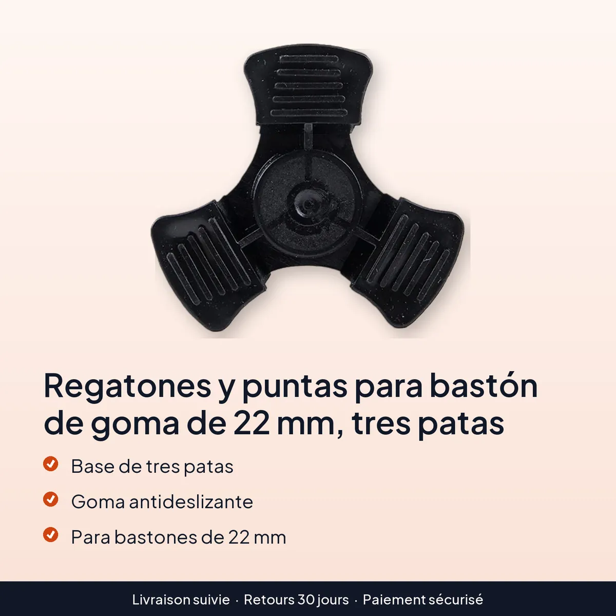 Regatones y puntas para bastón de goma de 22 mm, tres patas : base de tres patas, goma antideslizante, para bastones de 22 mm